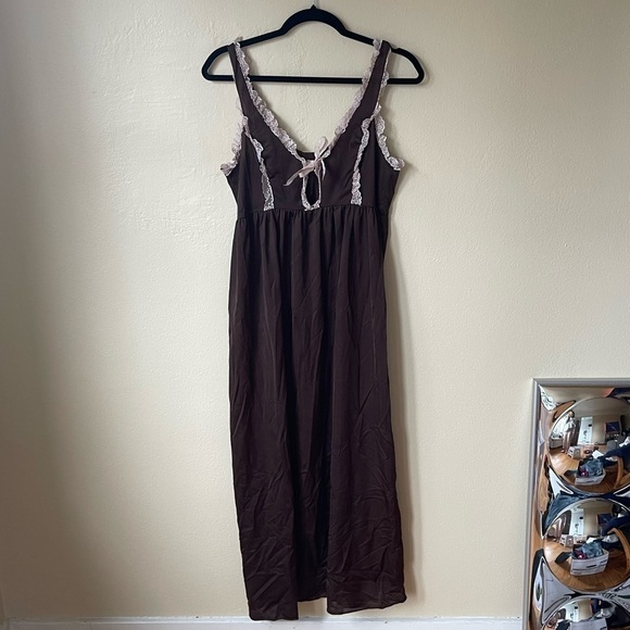 Vintage Brown Ruffle Milkmaid Lingerie Slip Dress - Picture 8 of 13